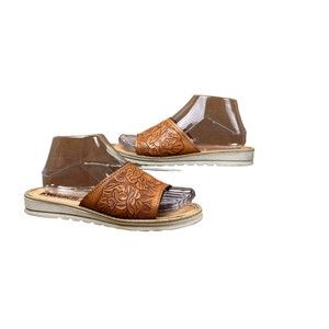 Kwarachi Michoacan Espadrilles Sandals Hand Made Brown Leather Floral Slip Ons 7